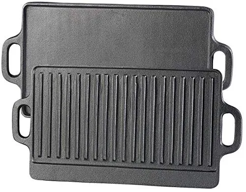 Rosenstein & Söhne Grillplatte Induktion: Gusseiserne Wende-Grillplatte für Ofen, Herd & Grill, 46 x 23 cm (für Holzkohlegrill, Gusseisen Grillplatten, Grillspiesse)