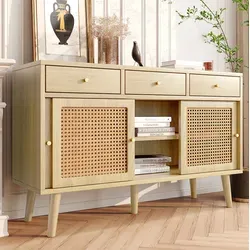 Anrichte Aus Mdf In Eiche, 120 X 40 X 78 Cm, Mit 3 Schubladen, 3 Türen, 6 Fächern Und Verstellbaren Einlegeböden