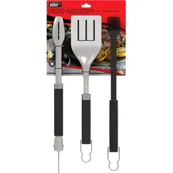 Weber Premium Grillbesteck 3-teilig - Edelstahl, spülmaschinenfest mit Anti-Rutsch-Griffen für präzise Handhabung und Kontrolle