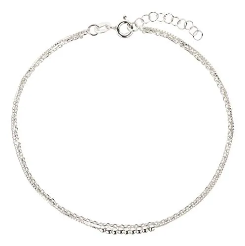 Fußkettchen, Fußkette, Ankerkette und Veneziakette, Schmuck, Modeschmuck aus 925 Silber als Fußschmuck - 7K - Geschenke für Frauen, Mädchen und Männer, 22-25cm, 2mm, Modell 64