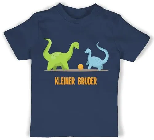 Baby T-Shirt Mädchen Jungen - Kleiner Bruder Dinosaurier - 12/18 Monate - Navy Blau - Geschenk Geburt Shirt mit Little Brother Dino Tshirt Lil bro kleine t-Shirts kleinen Saurus Shirts brüder 2024