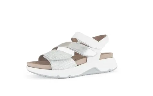 Gabor Damen Sandaletten – Bequeme Sommerschuhe in Silber/Weiß - Stylische Sandaletten für Damen, ideal für den Sommer. Mit flacher Sohle und Klettverschluss für optimalen Tragekomfort – perfekt für Freizeit und entspannte Tage.