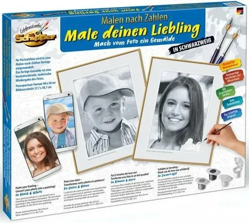 Schipper Malen nach Zahlen - Male Ihren Liebling in Schwarz/Weiß - Schreibutensilien und personalisierbares Malset für Erwachsene, inklusive 24 Acrylfarben und Pinsel für kreative Geschenke.