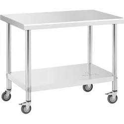 Royal Catering Rollbarer Edelstahltisch 60 x 100 cm - Arbeitstisch aus Edelstahl mit 155 kg Tragkraft und 4 Rollen für Mobilität. Ideal für professionelle Küchen, hygienisch und leicht zu reinigen.