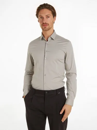 Calvin Klein Businesshemd POPLIN STRETCH SLIM SHIRT mit Kentkragen, Logoprint auf Brusthöhe