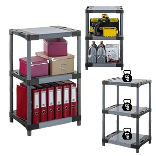 MODO24 Kunststoffregal Jupiter 98x50x46 cm – Flexibles Lagerregal mit 3 Ablagen - Robustes Kunststoffregal für Keller, Garage und Werkstatt. Modular und anpassbar, mit einer Tragkraft von 120 kg pro Ablage – ideal für individuelle Lagerlösungen.