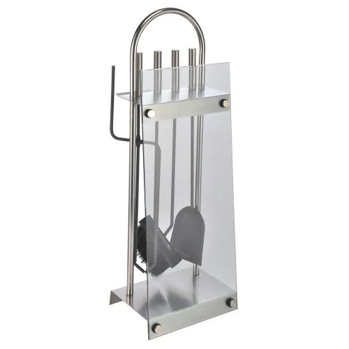 Haushalt International Kamin BESTECK KAMINBESTECK KAMINGARNITUR Edelstahl - 5-teiliges Kaminbesteck-Set mit elegantem Edelstahlhalter und hitzebeständigen Eisenwerkzeugen für einfaches und sicheres Feuermanagement. Ideal für gemütliche Abende am Kamin.