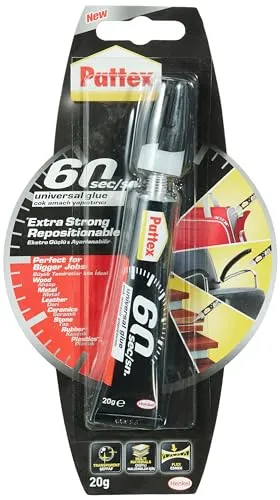 Pattex 60 Sekunden Universalkleber, Alleskleber für Heimreparaturen, 60 Sekunden SekundenSekundenSekundenSekundenkleber Starker Klebstoff für diverse Materialien, 1x20g Tube