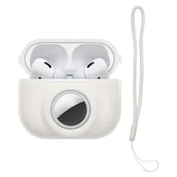 kwmobile 2-in1 Hülle kompatibel mit Apple Airpods Pro 2 - Kopfhörer Case kompatibel mit Airtag - Weiches Silikon Cover - Schutzhülle mit Karabin... - Weiß