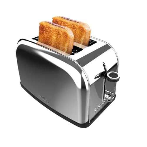 Cecotec Vertikaler Toaster 2 Kurzschlitze Toastin time 850 Inox Lite - 850 W, 3,8 cm breite Schlitze für grobes Brot, selbstzentrierendes System und 7 Röstpositionen für perfekten Toast