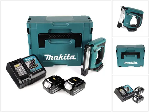 Makita DST 221 RGJ Akku Tacker mit 2x 6,0 Ah Akkus - Tacker für kabelloses Arbeiten, inklusive 2 leistungsstarker 6,0 Ah Lithium-Ionen Akkus und Lader, ideal für professionelle Anwendungen.
