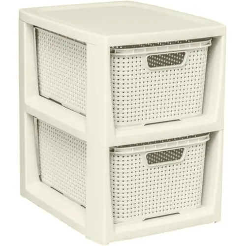 Regal mit 2 Körbe Rattan antikweiß BRANQ