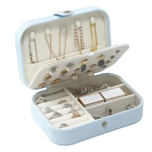Guyode Schmuckkästchen, Leder Schmuckaufbewahrung, Schmuckkasten 16 x 11 x 5 CM, Tragbar Schmuckkiste, Schmuckkästchen Reise, für Bewahren Sie Ohrringe Ringe Halsketten und Armbänder Auf (Blau)