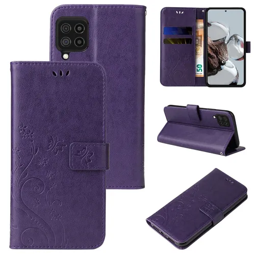 Handyhülle für Samsung Galaxy A22 Klapp Case Tasche Blume Schmetterling Violett