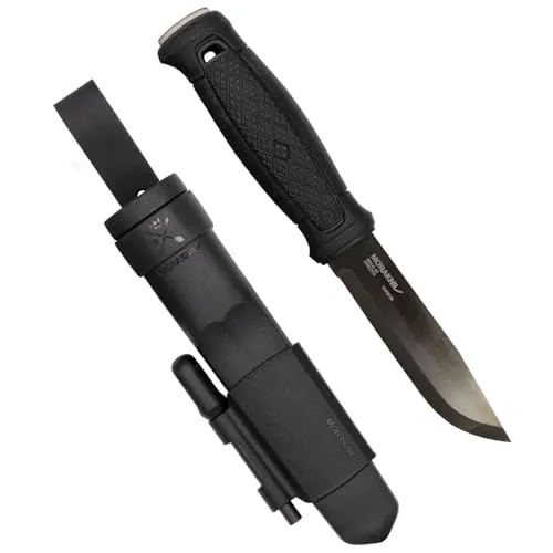 Morakniv Jagdmesser Garberg Blackblade Survivalkit - Outdoor Survivalmesser mit Feuerstarter, 10,9 cm Carbonklinge und ergonomischem Griff