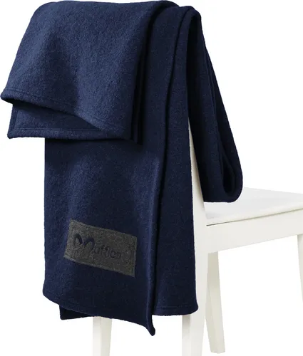 Mufflon W300 Mu-Plaid II nachtblau 220 x 140 cm - Hochwertige Bettdecke aus 100% Schurwolle, schwer und kuschelig warm. Ideal für kalte Nächte, pflegeleicht und traditionell verarbeitet. Maße: 220 x 140 cm.