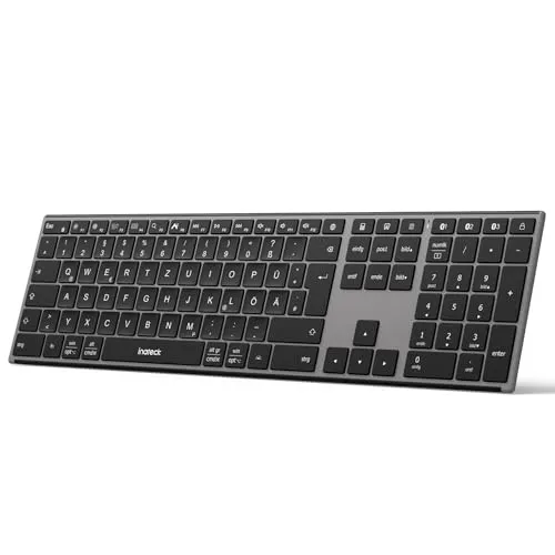 Inateck Kabellose Tastatur mit KI-Funktion - Tastaturen mit 3 Bluetooth-Kanälen für nahtloses Umschalten zwischen Geräten. Leises Tippen und ergonomisches Design für Komfort und Effizienz, ideal für Home Office und unterwegs.