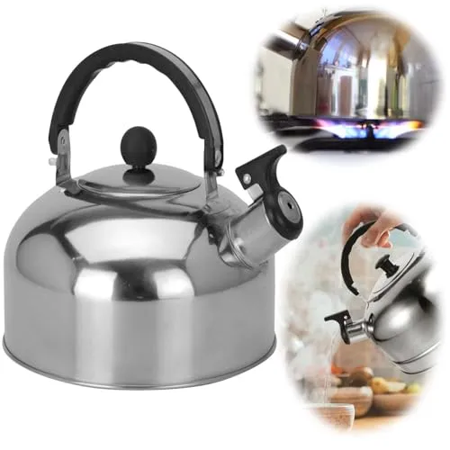 LS-LebenStil Edelstahl Flötenkessel 2,0L Camping Wasserkessel Pfeifkessel Teekessel Gasherd Gas Induktion Wasserkocher Wohnmobil Campingkocher Gaskocher