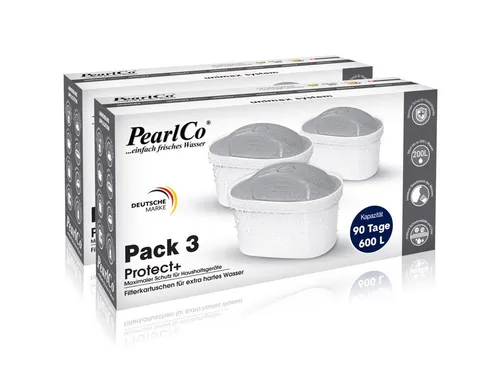 PearlCo Protect+ unimax - 6 Filterkartuschen für hartes Wasser - Wasserfilterkartuschen für Trinkwasser, effektive Entkalkung und Schutz vor Verkalkung, ideal für Brita Maxtra Systeme, bis zu 900 Liter Trinkwasser pro Packung.