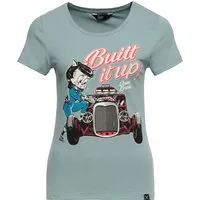 Queen Kerosin Damen T-Shirt Built it up! - Vintage Rockabella Style - Stylisches Queen Kerosin T-Shirt in grün, inspiriert vom Hot Rod-Stil der 50er Jahre. Slim Fit und angenehme Baumwoll-Elastan-Mischung für optimalen Tragekomfort. Ein Must-Have für selbstbewusste Frauen!