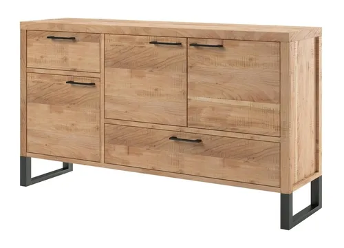 Sideboard Kommode Türen Schubladen Braun Schwarz Akazienholz massiv 146 x 83 cm