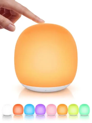 LED Nachtlicht Kinder Baby, Stilllicht Dimmbar mit 8 Farben, Warm/Kalt/RGB, Kabellos & Magnetisch, USB Wiederaufladbar, Touch Nachtlampe mit 1H Timer, BPA-freies Silikon, Baby Geschenk Geburt, Weiß