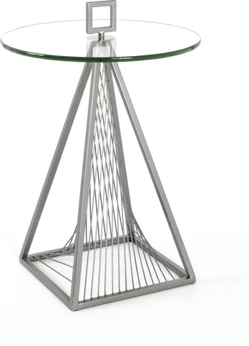 Haku-Möbel Beistelltisch Neela, grau, 45 x 57 cm - Runder Couchtisch mit Tischplatte aus 10 mm starkem Sicherheitsglas und pulverbeschichtetem Metallgestell in Grau. Ideal für stilvolle Wohnräume.