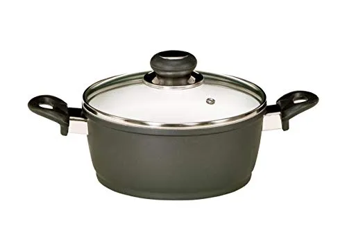 Karl Krüger 22016 O Aluguss Fleischtopf mit Glasdeckel Oslo 16 cm - Kochtöpfe, mit weißer CERAM-Beschichtung und hitzebeständigen Griffen bis 180°C, ideal für alle Herdarten inklusive Induktion, leicht zu reinigen und kratzfest.