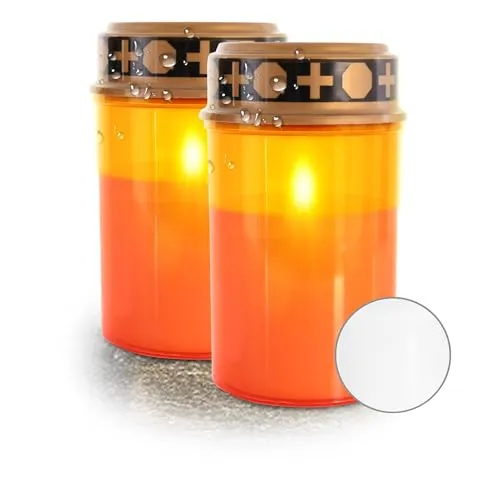 Raburg LED-Grabkerzen 2er-Set mit Flackereffekt – wetterfeste LED-Grablichter mit 6 Monate Leuchtdauer, 10.000 h Lebensdauer, batteriebetrieben – Grablampe für Außen Rot