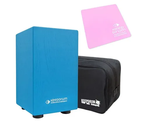 keepdrum Cajon keepdrum Junior Cajon Blau + Tasche + Sitzpad Pink