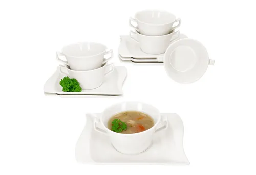 MamboCat Suppenteller 6x Ivory Suppentasse 200ml mit Untertasse - Elegantes Suppenteller-Set für 6 Personen, ideal für verschiedene Suppen und Eintöpfe. Hergestellt aus robustem Porzellan, spülmaschinen- und mikrowellengeeignet.