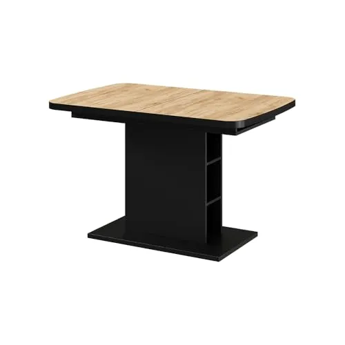 Vicco Esstisch Fenaro, Schwarz/Goldkraft Eiche, 120 x 80 cm - Esstisch mit ausziehbarer Funktion und 4 höhenverstellbaren Einlegeböden für individuelle Anpassung, ideal für gesellige Runden und stilvolle Einrichtung.
