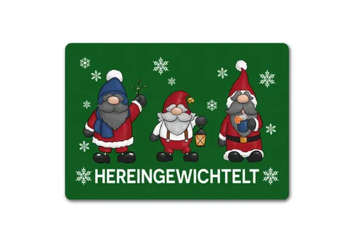 speecheese Hereingewichtelt Weihnachtswichtel Fußmatte in 35x50 cm ohne Rand in grün als schöne Begrüßung für den Türeingang zu Weihnachten und der Winterzeit