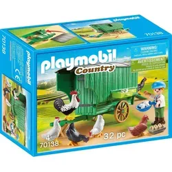 PLAYMOBIL Mobiles Hühnerhaus, 70138 - Playmobil Set für Kinder ab 4 Jahren mit mobilem Hühnerhaus auf Rädern, 5 Hennen, 1 Hahn und Zubehör. Ideal für kreatives Spielen und zur Förderung der Fantasie!