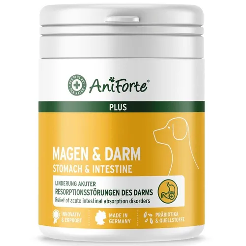 AniForte Plus Magen & Darm - Diätergänzungsfuttermittel für Hunde zur Unterstützung der Magen-Darm-Gesundheit, fördert die natürliche Darmflora und lindert Resorptionsstörungen.