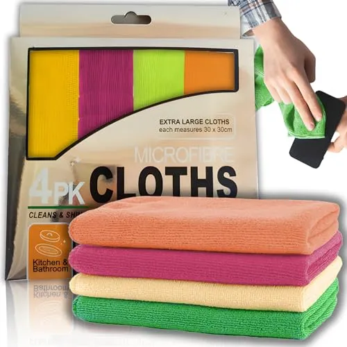 Retoo Mikrofasertücher Set 4 Stück, Reinigungstücher Streifenfrei für Küche Bad Fenster Auto, Wiederverwendbare Putztücher Putzlappen Microfaser Lappen Haushaltstücher Spültücher