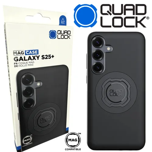 Quad Lock MAG Handyhülle für Samsung Galaxy S25+ - Schwarz - Handyhülle mit sicherem Verriegelungsmechanismus, schlagfestem Design und Kompatibilität zu MagSafe. Perfekt für den täglichen Schutz und einfaches Anbringen mit Magneten.