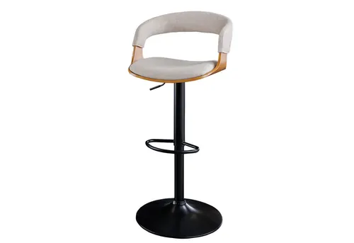 riess-ambiente Barhocker MANHATTAN beige/natur/schwarz - Stylischer Barhocker mit 360°-Drehfunktion, höhenverstellbar und bequemer Lehne – perfekt für Retro-Look in Deiner Bar oder Küche.