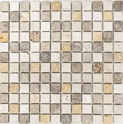 Travertin Mosaikfliesen Steine Wand Boden Naturstein beige braun goldbraun Fliesenspiegel Duschtasse Duschwand Küche - MOS43-46380