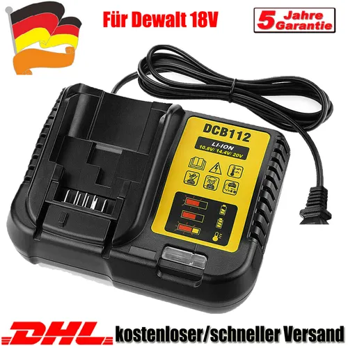 DCB112 Werkzeug Akku Ladegerät für Dewalt 18V - Akkuladegerät für Dewalt DCB182, DCB184 und DCB181, mit 4A Ladestrom für schnelles Aufladen und langlebiger Lithium-Ionen-Technologie.