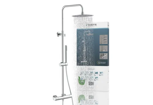 SCHÜTTE AQUADUCT 60044 Duschsystem - Badausstattung Sets mit großer Regendusche (Ø 25 cm) und Thermostatarmatur für präzise Temperaturkontrolle und bis zu 50% Wassersparfunktion.