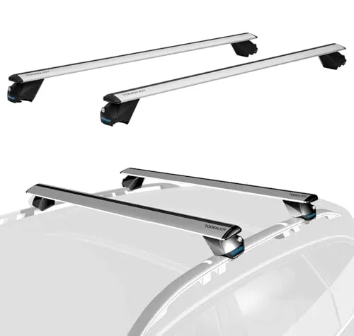 COWVIE 135 cm Aluminium Dachträger-Querstangen für erhöhte Seitenschienen, verstellbare Ladeträger mit Schlüsselschlössern, Tragfähigkeit 90 kg, Silber