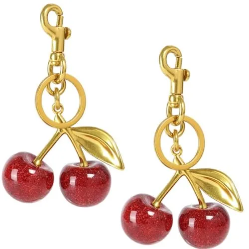 BOBOZHONG Kirsche Handtaschen-Anhänger, 2 Stück Kirsch-Bag Charm Vielseitiger Schlüsselanhänger Kirsch Bag Charm Schlüsselanhänger aus Metall Modische Tasche Anhänger, Geburtstagsgeschenke für Damen