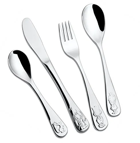 Beckmann & Rommerskirchen Kleine König Kinderbesteck Set ab 4 Jahren für Jungen und Mädchen, Edelstahl, 4 teilig, spülmaschinenfest & rostfrei