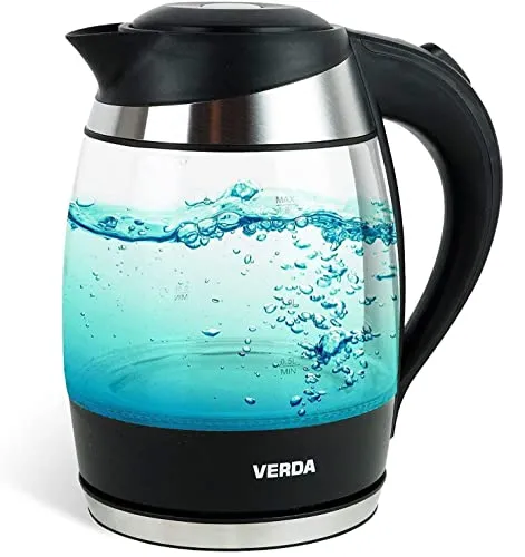 Wasserkocher 1,8L 2200W Edelstahl, LED-Beleuchtung, OneTouch-Verschluss, Kalkfilter, Kabelaufwicklung, Glas, 100% BPA FREI, 360° SN0618L