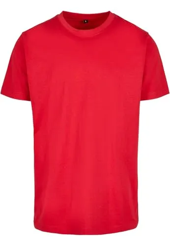 Build Your Brand Herren T-Shirt Round Neck, Männer Basic T-Shirt mit Rundhalsausschnit, Regular Fit, Baumwolle, Cityred, XXL