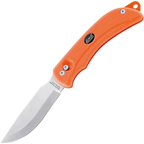 Blaser Universalmesser Ultimate orange - Hochwertiges Universalmesser mit einer 8,4 cm langen Damastklinge und einem eleganten Walnussholzgriff. Ideal für den Outdoor-Einsatz und die Jagd, vereint Funktionalität mit ansprechendem Design.