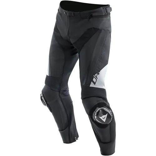 Dainese Delta 4 Lederhose - Schwarz/Weiß - 50 - Motorradhose aus Tutu-Rindsleder mit S1-Stretchgewebe, zertifizierten Protektoren und atmungsaktivem Mesh, ideal für sportliche Fahrten und maximale Sicherheit.