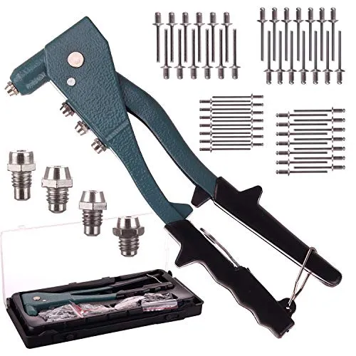 Hand Nietzange, Praktische Hebelnietzange inkl. 50 Aluminium-Nieten, Handliche Blindnietzange Nietmutternzange, Solide Popnietzange von 2.4 bis 4.8 mm für handwerkliche Nietarbeiten