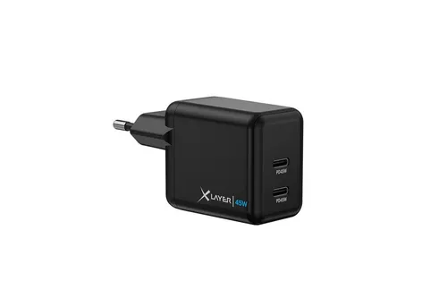 Xlayer Ladegerät Universal 45W Powercharger - Handy Ladegeräte mit 2 USB Typ C Ports für blitzschnelles gleichzeitiges Laden von bis zu 2 Geräten, ideal für unterwegs und perfekt für Smartphones, Tablets und Notebooks.